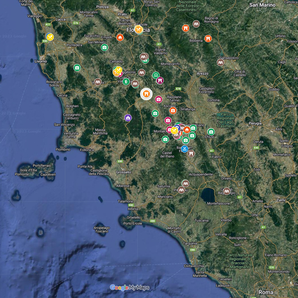 imagen del mapa con las localizaciones de la toscana
